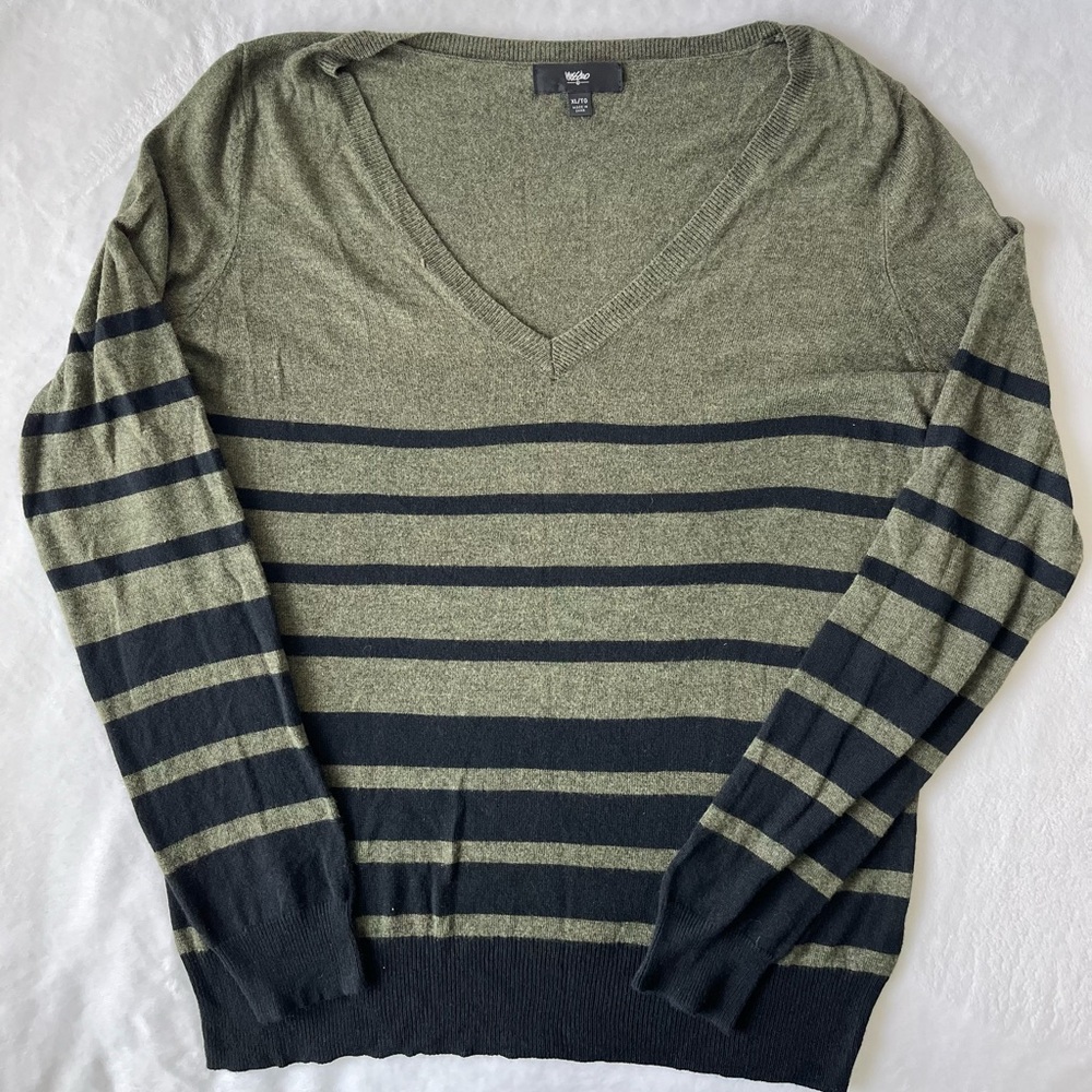 green and black striped sweater